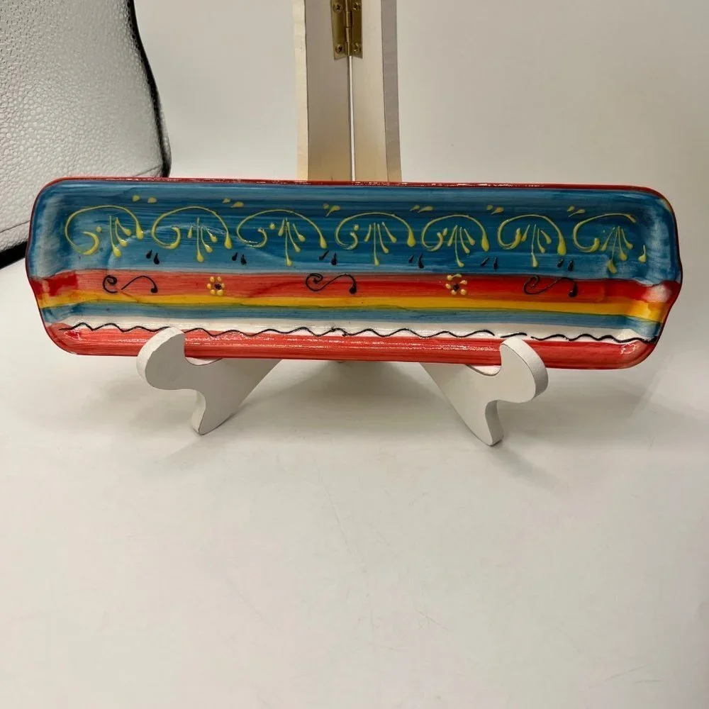Spanish Hand Made Painted Ceramic Long Trinket Tray